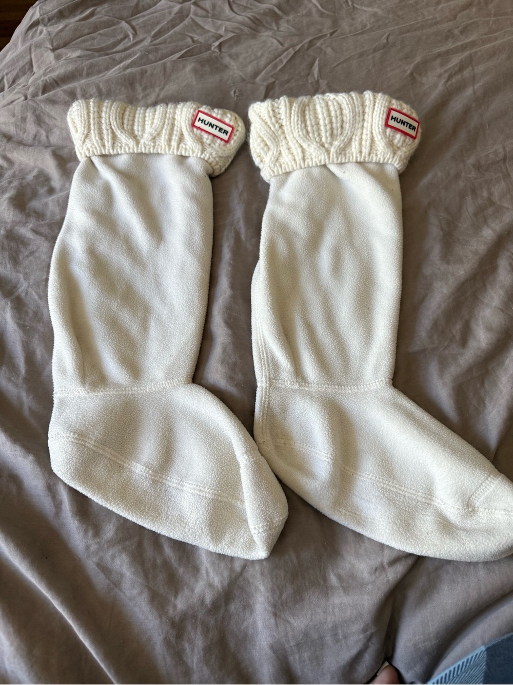 Hunter Ivory Knit-Cuff Boot Fleece Sock- Large